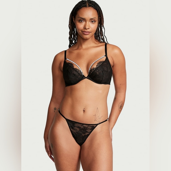 🐈‍⬛️Victoria's Secret Very Sexy Shine Strap Lace V-String Large *NEW*🐈‍⬛️ - Picture 2 of 5